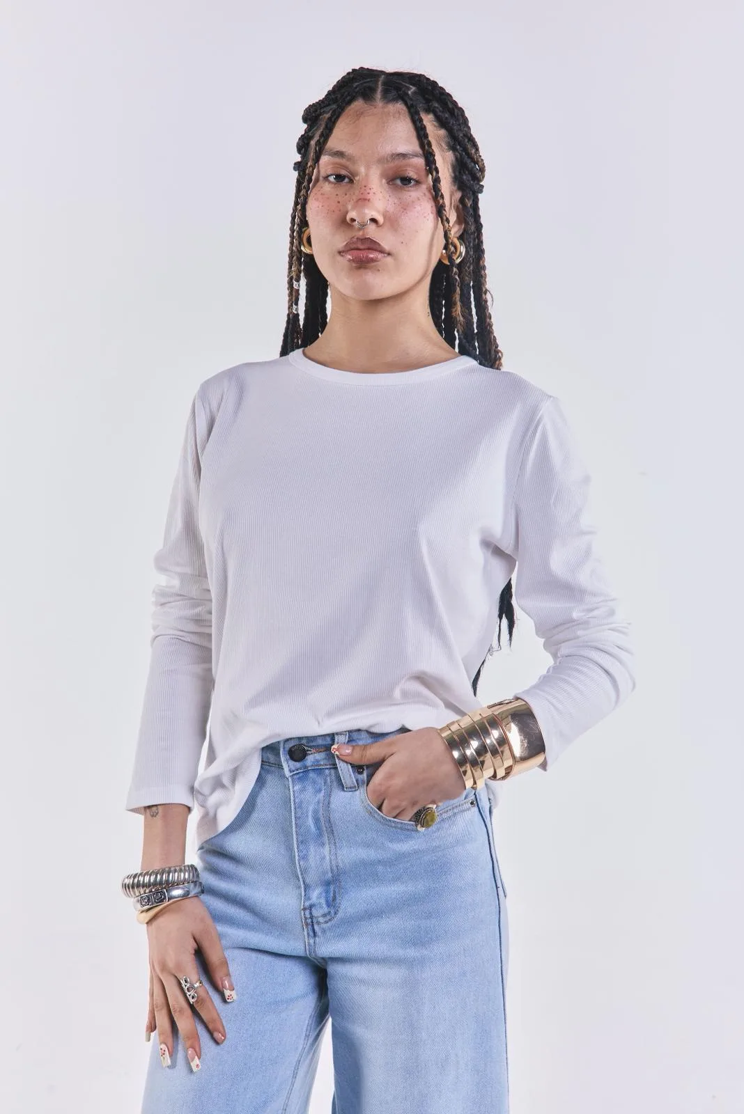 Remera Basica Manga Larga Blanco