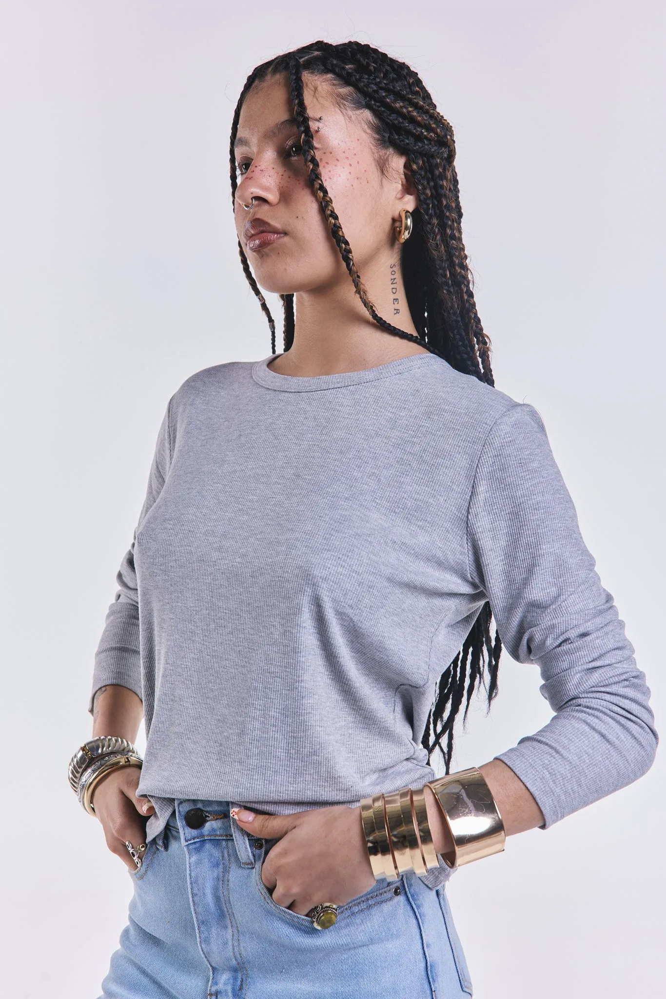 Remera Basica Manga Larga Gris