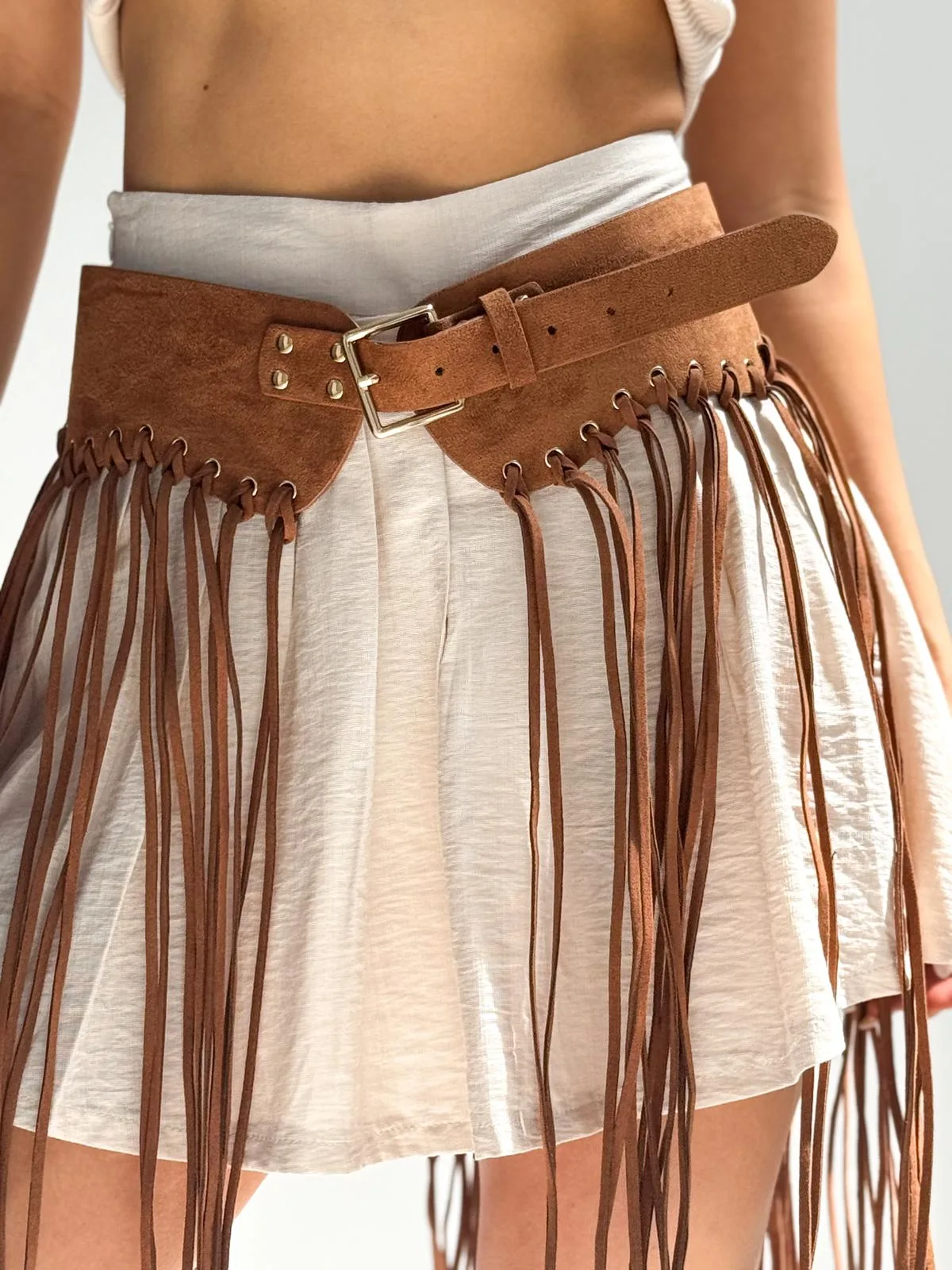 Cinto Gamuza Flecos Camel