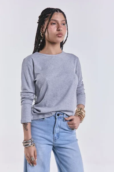 Remera Basica Manga Larga Gris