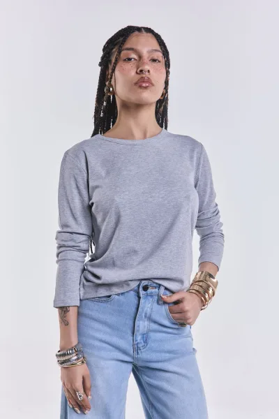 Remera Basica Manga Larga Gris