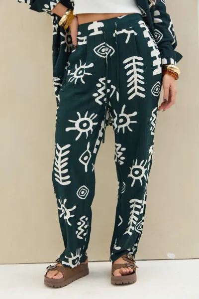 Pantalon Estampado Verde Ingles
