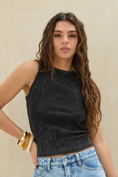Musculosa Acid Wash Negra
