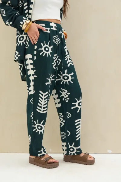 Pantalon Estampado Verde Ingles