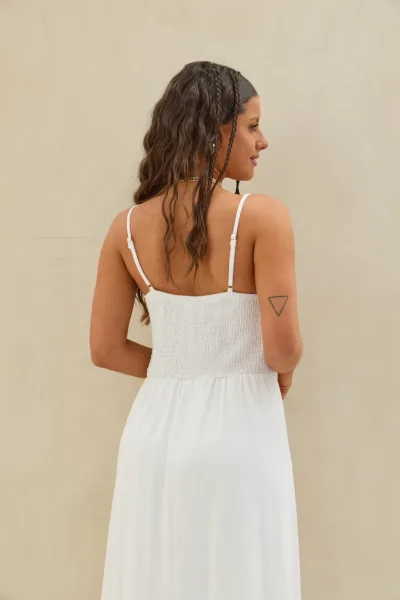 Vestido Bordado Lino Blanco
