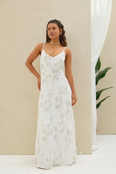 Vestido Bordado Lino Blanco