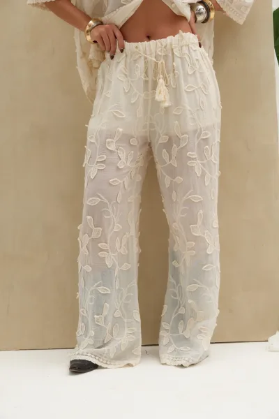 Pantalon Bordado Beige