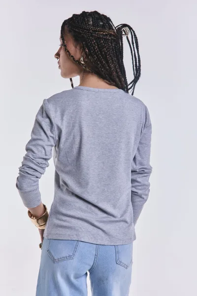Remera Basica Manga Larga Gris