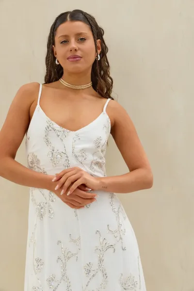 Vestido Bordado Lino Blanco