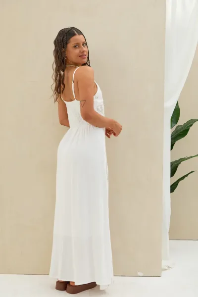 Vestido Bordado Lino Blanco